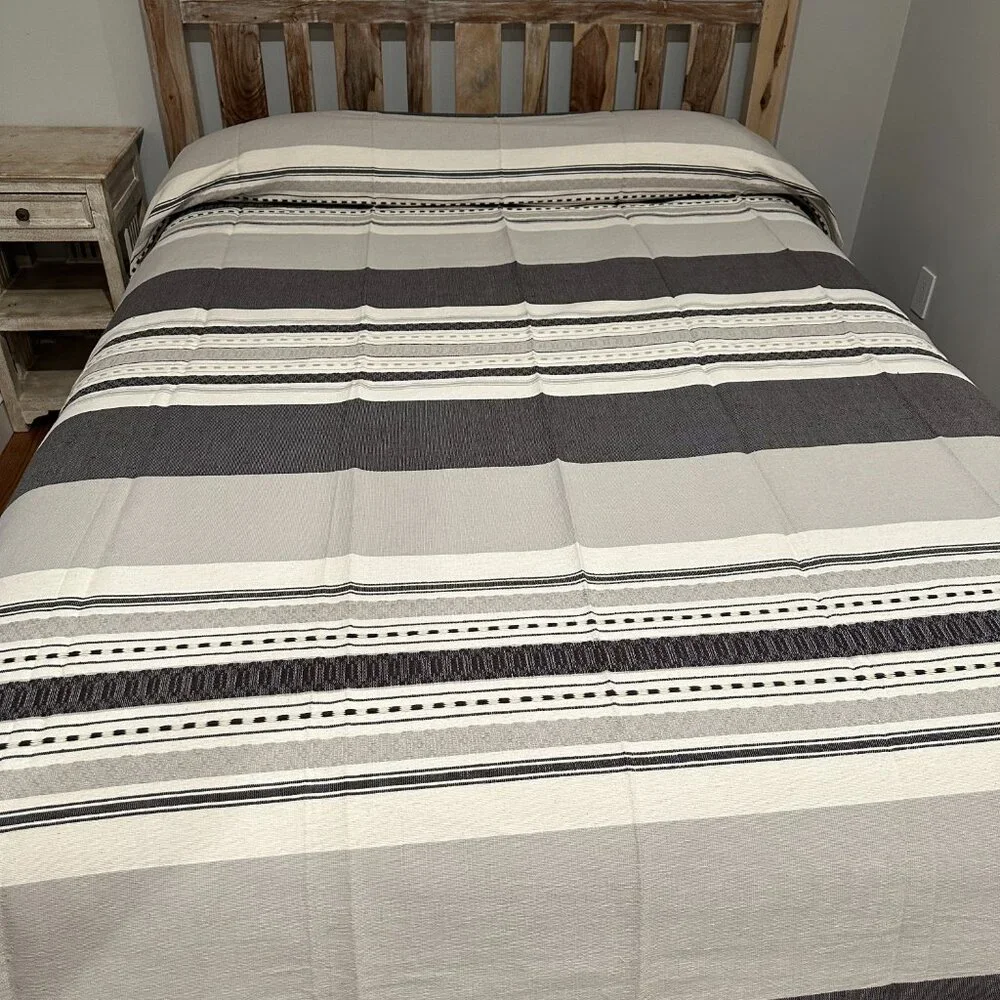 Queen Size Cotton Bedspread/Quilt. From Oaxaca Mex. Hand loom, Bed covers,